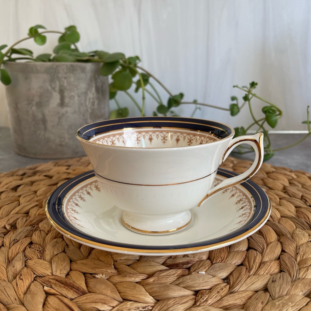 Aynsley Leighton Cobalt Gold Footed Cup & Saucer English Bone China 1646 England